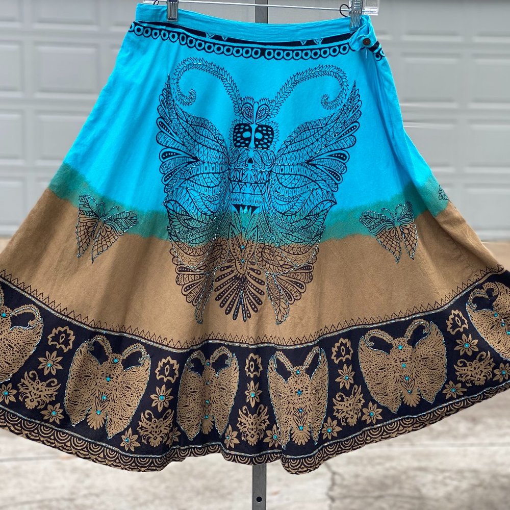 "Girl Talk" brand cotton boho sequin skirt L